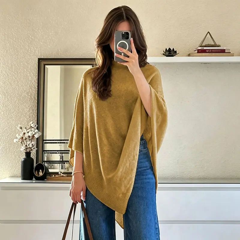 🧣 Layer Up, Stand Out – Soft Knit Cape Shawl with Asymmetric Design, Multi-Color & All-Season Versatility