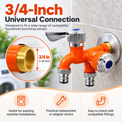 🚿 Independent Valve Washing Machine Faucet – Dual Outlet Design, 3/4" Universal Connector, Ceramic Core, Freeze & Heat Proof