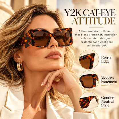 🕶️ Big Frame Y2K Shades – Square Cat Eye Sunglasses with UV400 Protection, Trendy Designer Eyewear for Parties, Unisex