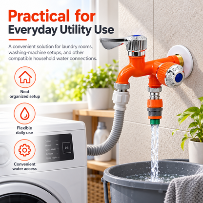 🚿 Independent Valve Washing Machine Faucet – Dual Outlet Design, 3/4" Universal Connector, Ceramic Core, Freeze & Heat Proof
