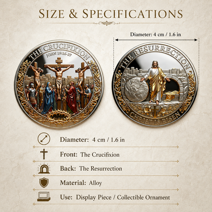 Cross & Resurrection Memorial Coin – Alloy Relief Keepsake for Faith and Remembrance