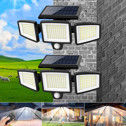 Solar Security Lights, 3-Heads Dimmable IP65 Waterproof