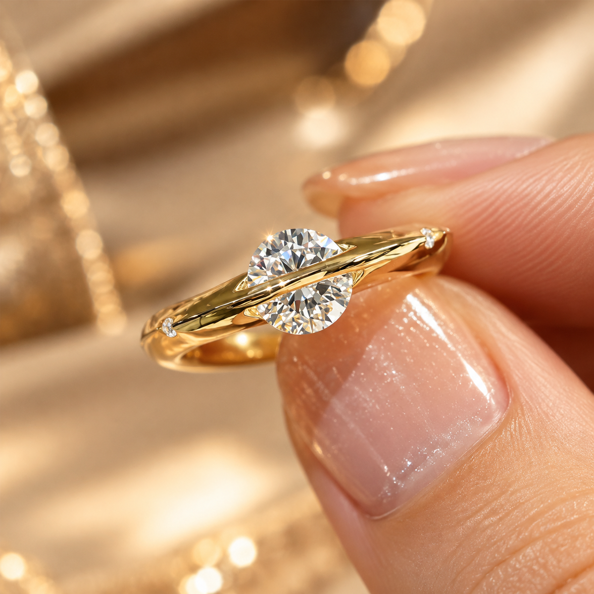 ✨ D Color VVS Moissanite Ring – Orbiting Planet Design, High-Polished & Lightweight for Daily Wear & Gifting