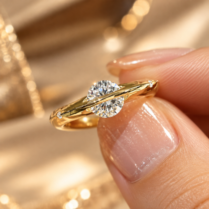 ✨ D Color VVS Moissanite Ring – Orbiting Planet Design, High-Polished & Lightweight for Daily Wear & Gifting