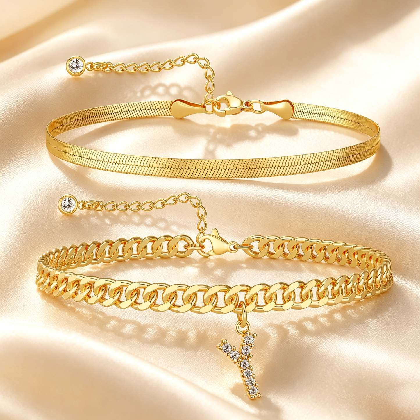 ✨ Gold Initial Anklet – 14K Gold Plated, Waterproof Adjustable Letter Pendant, Stackable Beach Jewelry