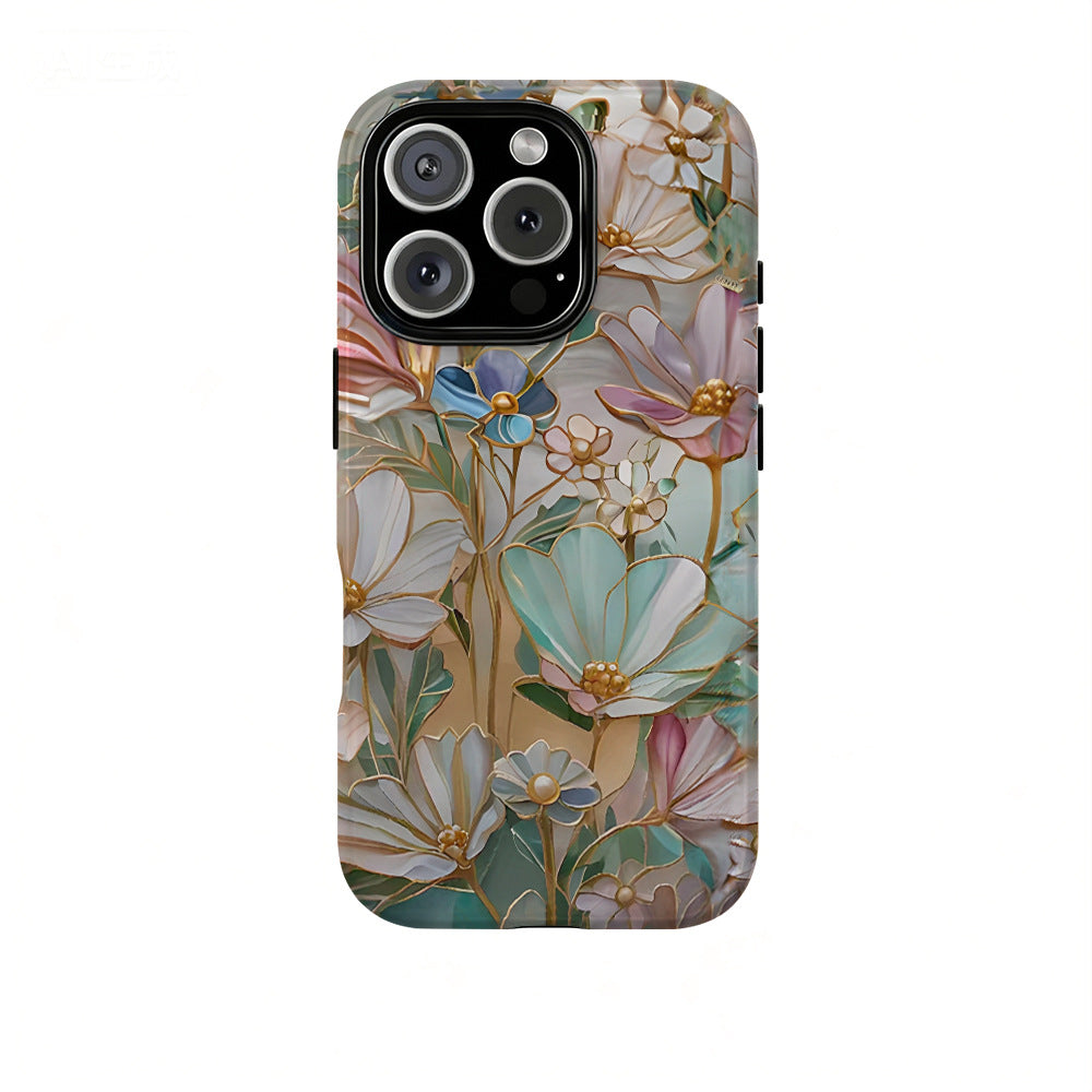 🌸 Vintage Floral iPhone Case – Colorful Stained Glass-Inspired Flower Design, Protective Phone Cover for iPhone 13–17 Series