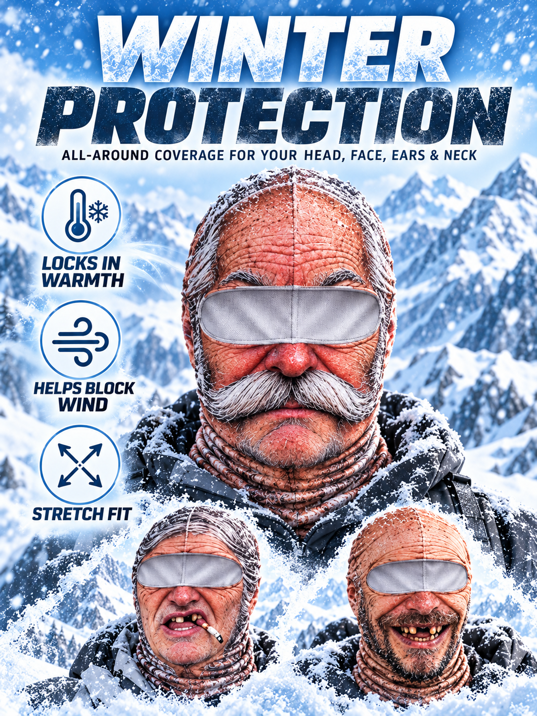 🐾❄️  3D Old Man Balaclava Cat Print Balaclava – Funny Full-Face Outdoor Hood Mask