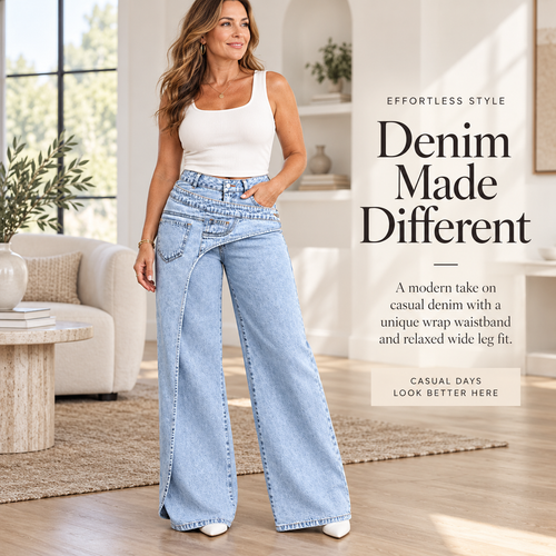 👖 Trendy Asymmetrical Jeans – Women's High-Waist Slimming Fit, Loose & Casual All-Season Denim