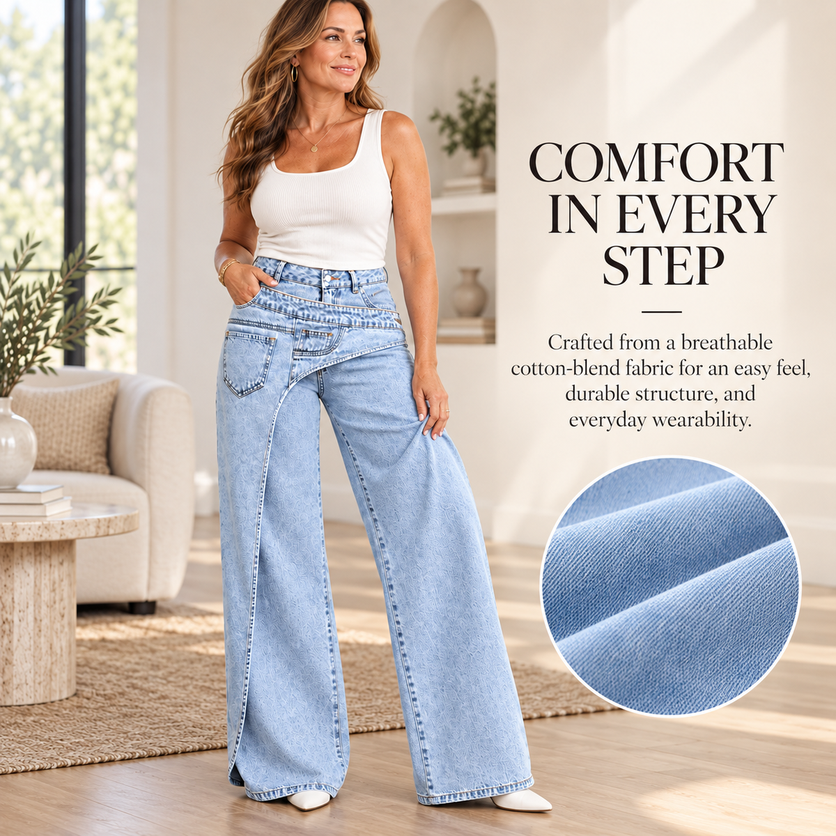 👖 Trendy Asymmetrical Jeans – Women's High-Waist Slimming Fit, Loose & Casual All-Season Denim