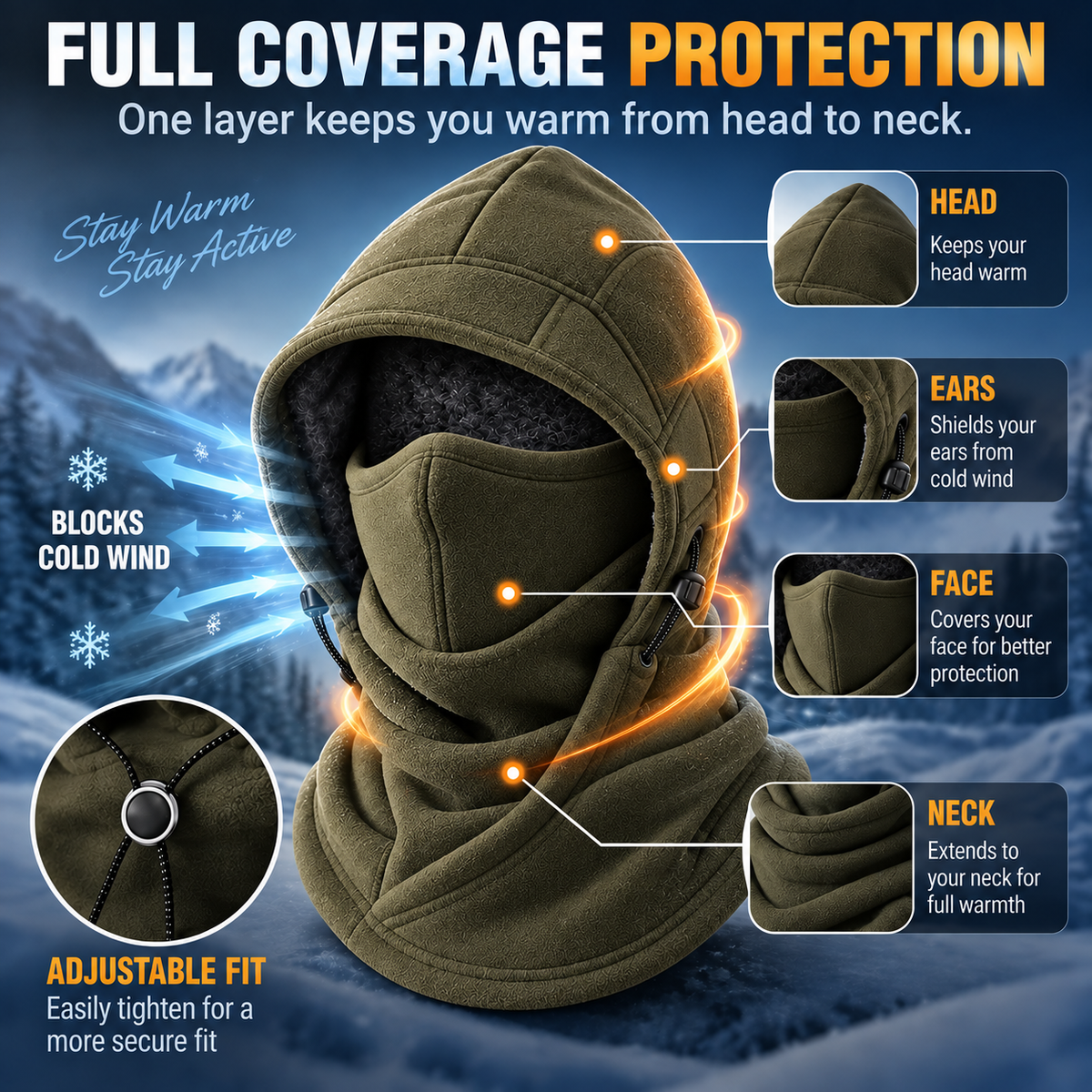🥶 Fleece Balaclava Hood – Full Face & Neck Winter Protection for Skiing, Hiking & Outdoor Adventures ✨