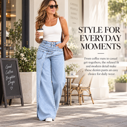 👖 Trendy Asymmetrical Jeans – Women's High-Waist Slimming Fit, Loose & Casual All-Season Denim