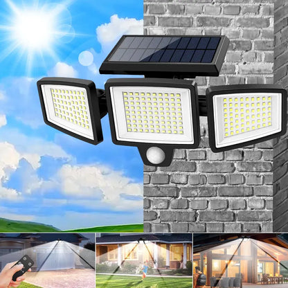 Solar Security Lights, 3-Heads Dimmable IP65 Waterproof