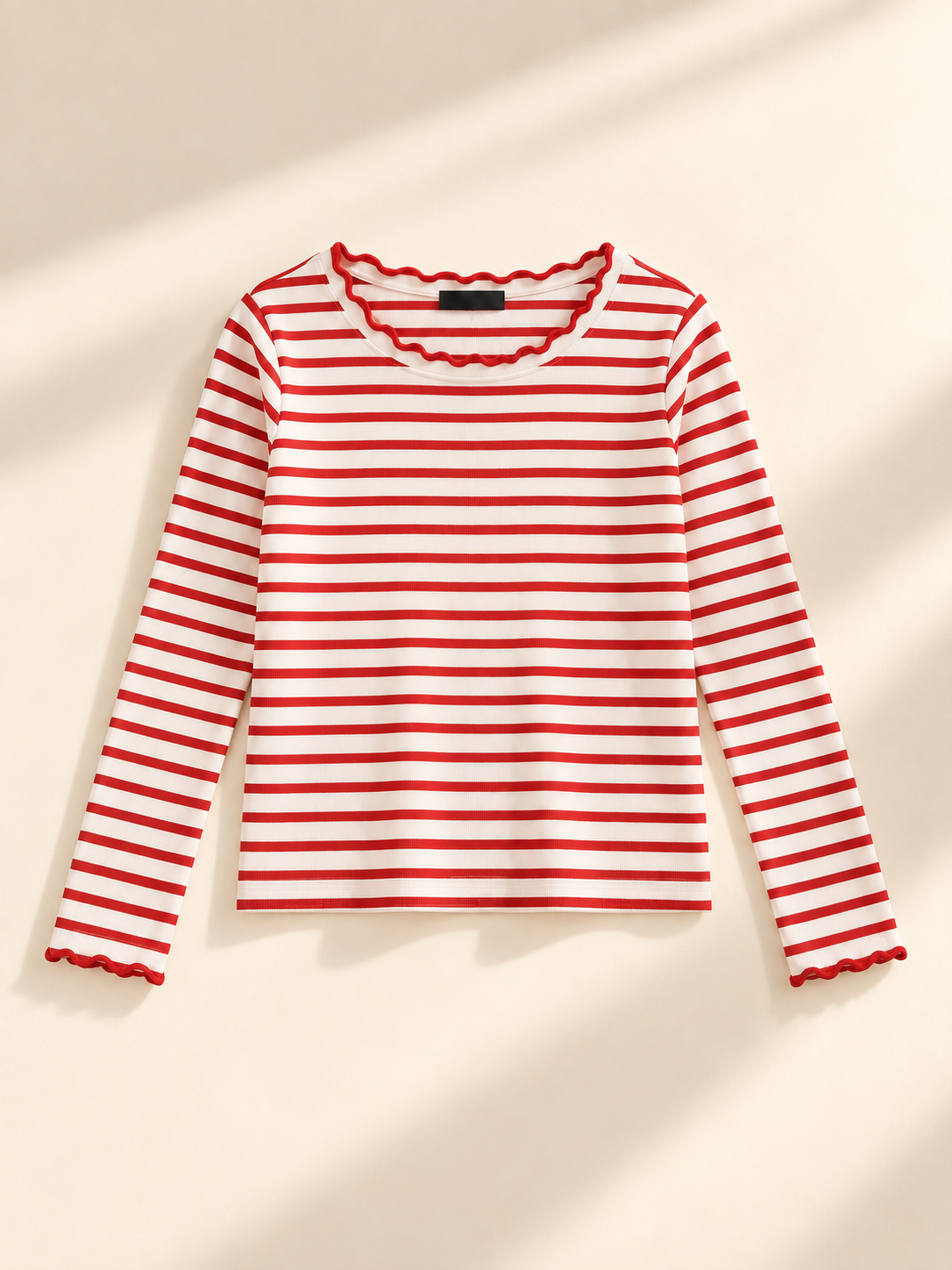 ✨ Fresh Fashion Pick Women’s Striped Long Sleeve Scalloped Trim Cotton Tee