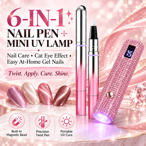 ✨6-in-1 Nail Care & Cat Eye Pen – All-in-One Base, Builder, Color & Top Coat with Magnetic Bead