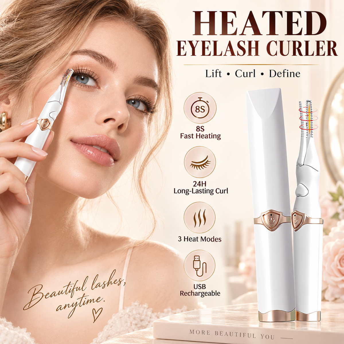 💫Heated Eyelash Curler – 2-in-1 Rechargeable, 8S Fast Heat, 24H Long Lasting