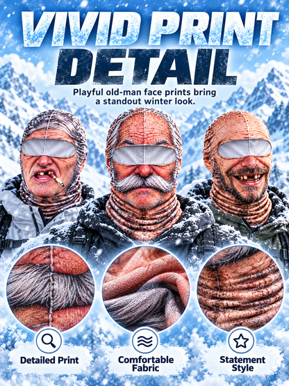 🐾❄️  3D Old Man Balaclava Cat Print Balaclava – Funny Full-Face Outdoor Hood Mask