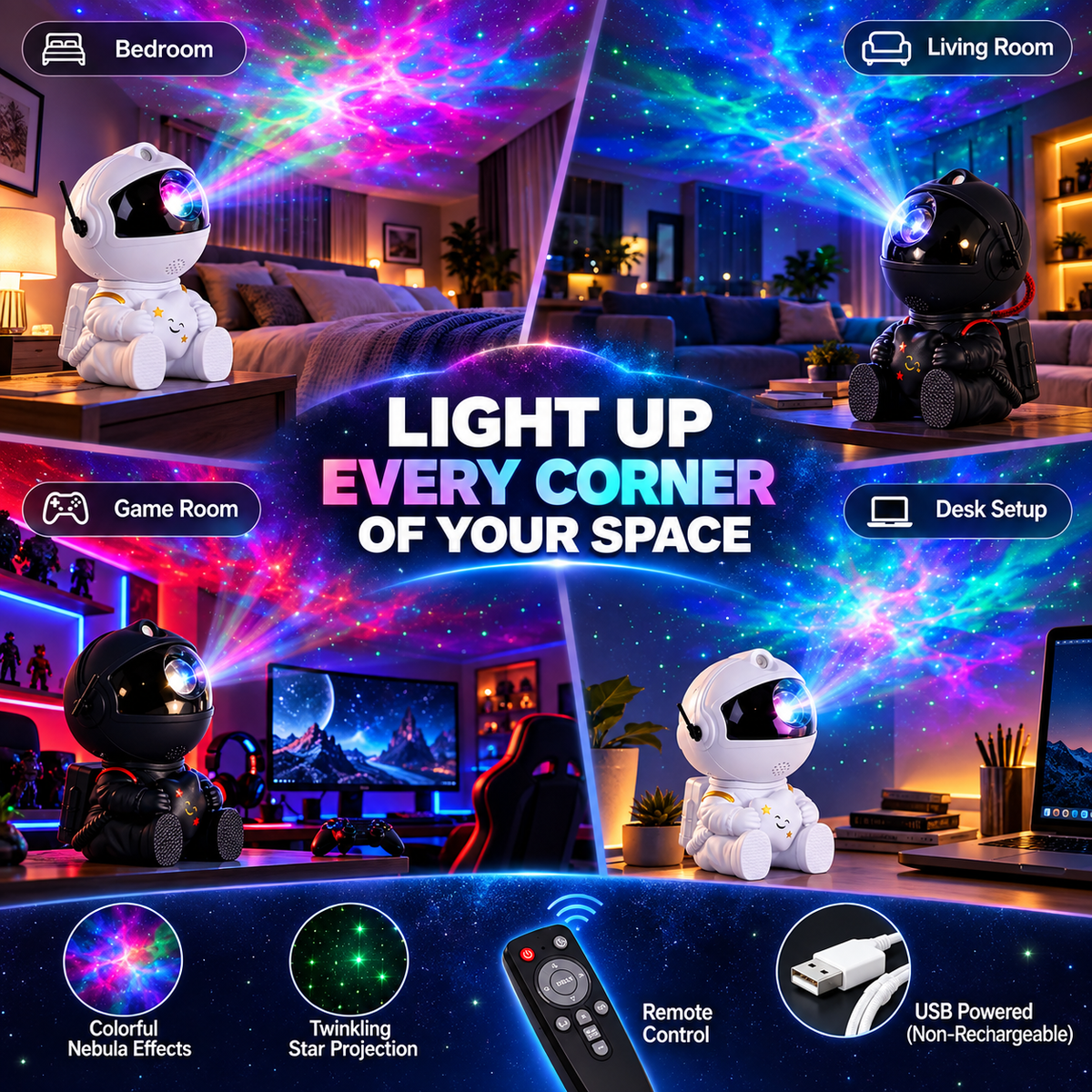 ✨LED Astronaut Galaxy Projector – Remote Control Nebula Star Light for Bedroom & Living Room Decor