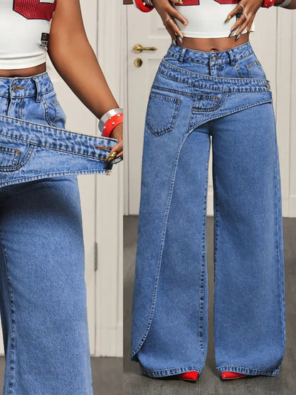 👖 Trendy Asymmetrical Jeans – Women's High-Waist Slimming Fit, Loose & Casual All-Season Denim