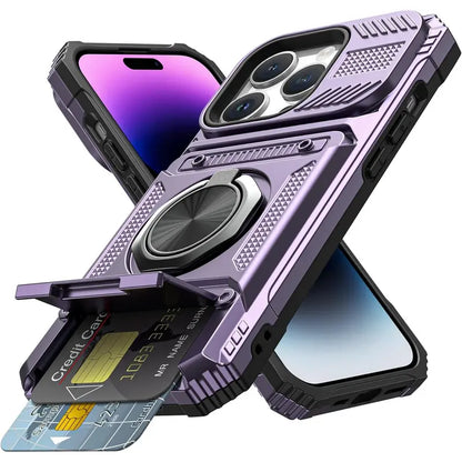 📱 Heavy-Duty Wallet Phone Case – 2-Card Slot + 360° Magnetic Ring Stand, All-Round Protection for Everyday Use