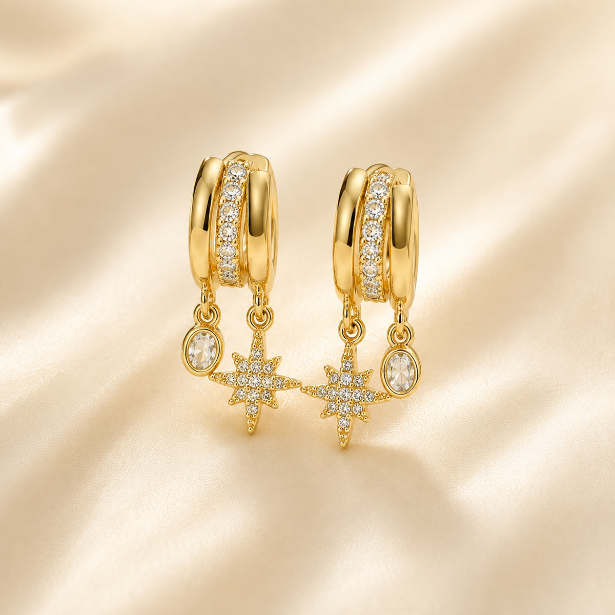 🌟 3-Tier Gold Earrings with Zircon – Perfect Gift for Girls