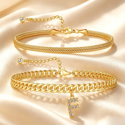 ✨ Gold Initial Anklet – 14K Gold Plated, Waterproof Adjustable Letter Pendant, Stackable Beach Jewelry