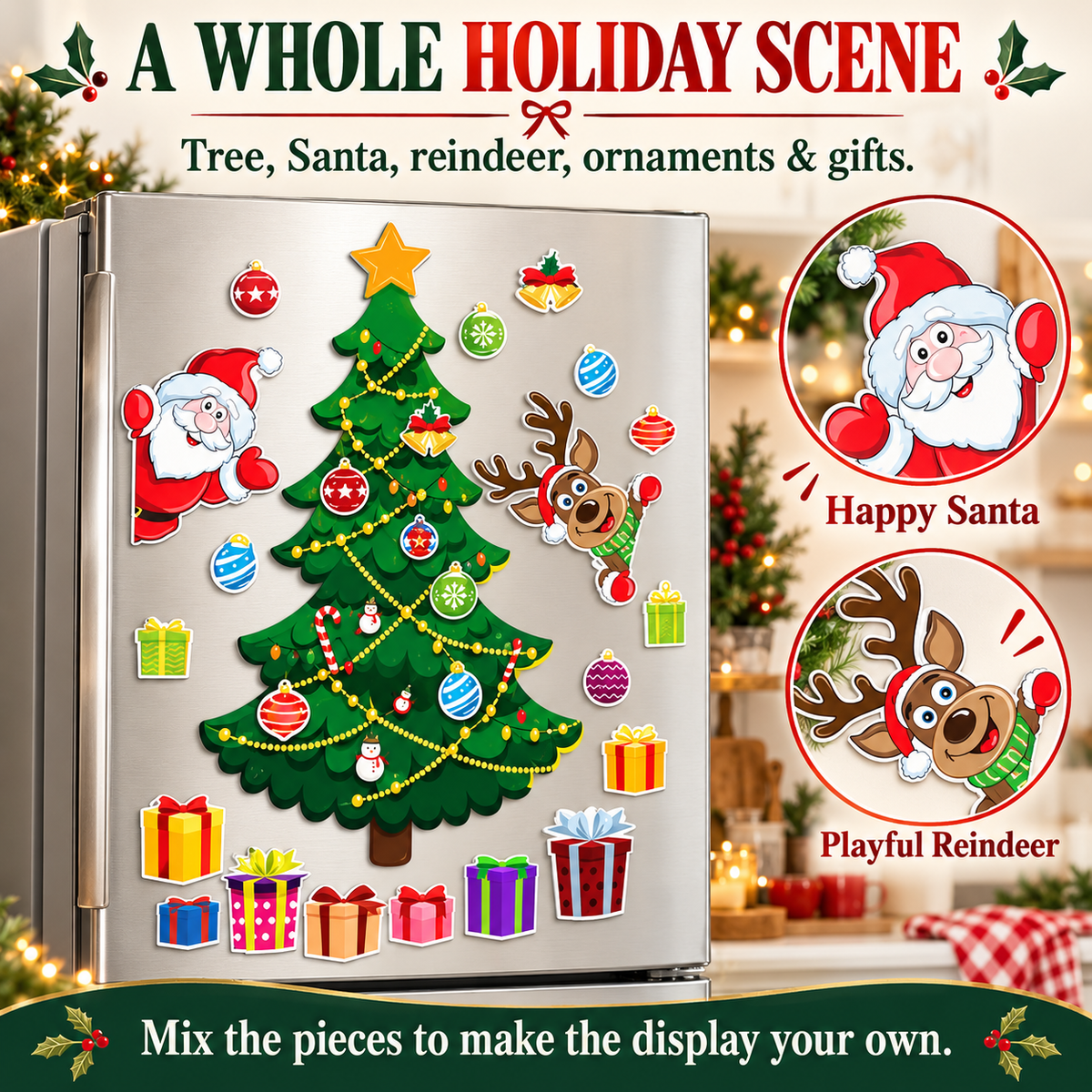 🎄Christmas Fridge Magnets – Xmas Tree, Santa, Reindeer & Snowman Decorations for Kids