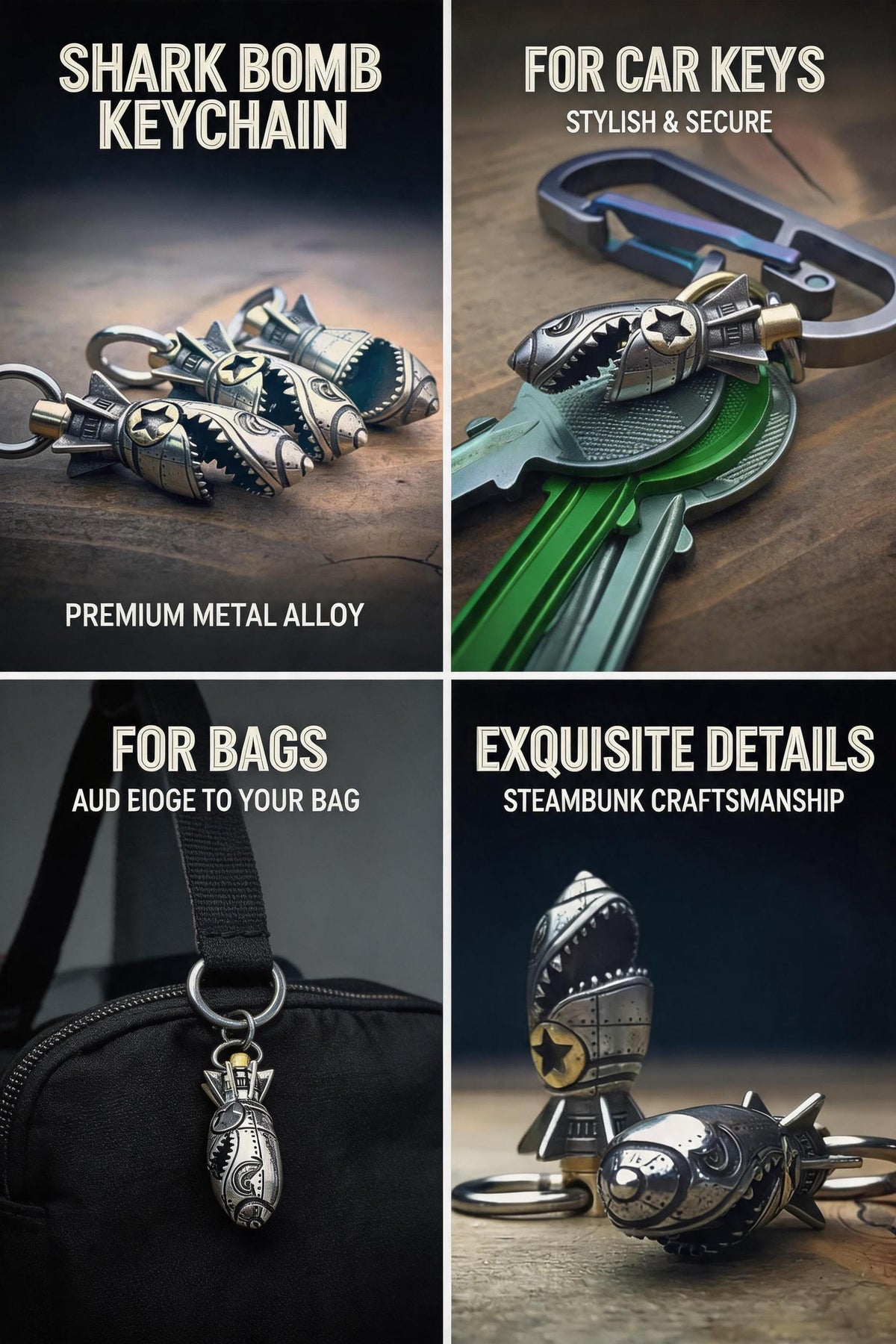 ✨3D Shark Warhead Keychain – Heavy-Duty Stainless Steel Men's Pendant