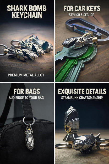 ✨3D Shark Warhead Keychain – Heavy-Duty Stainless Steel Men's Pendant