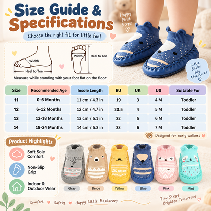 ✨Cute Cartoon Baby Walker Socks – Non-Slip Adhesive Boat Socks for Spring & Fall