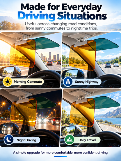 Adjustable Dual-Color Car Sun Visor – Day & Night Anti-Glare Driving Shield for Windshield Visibility