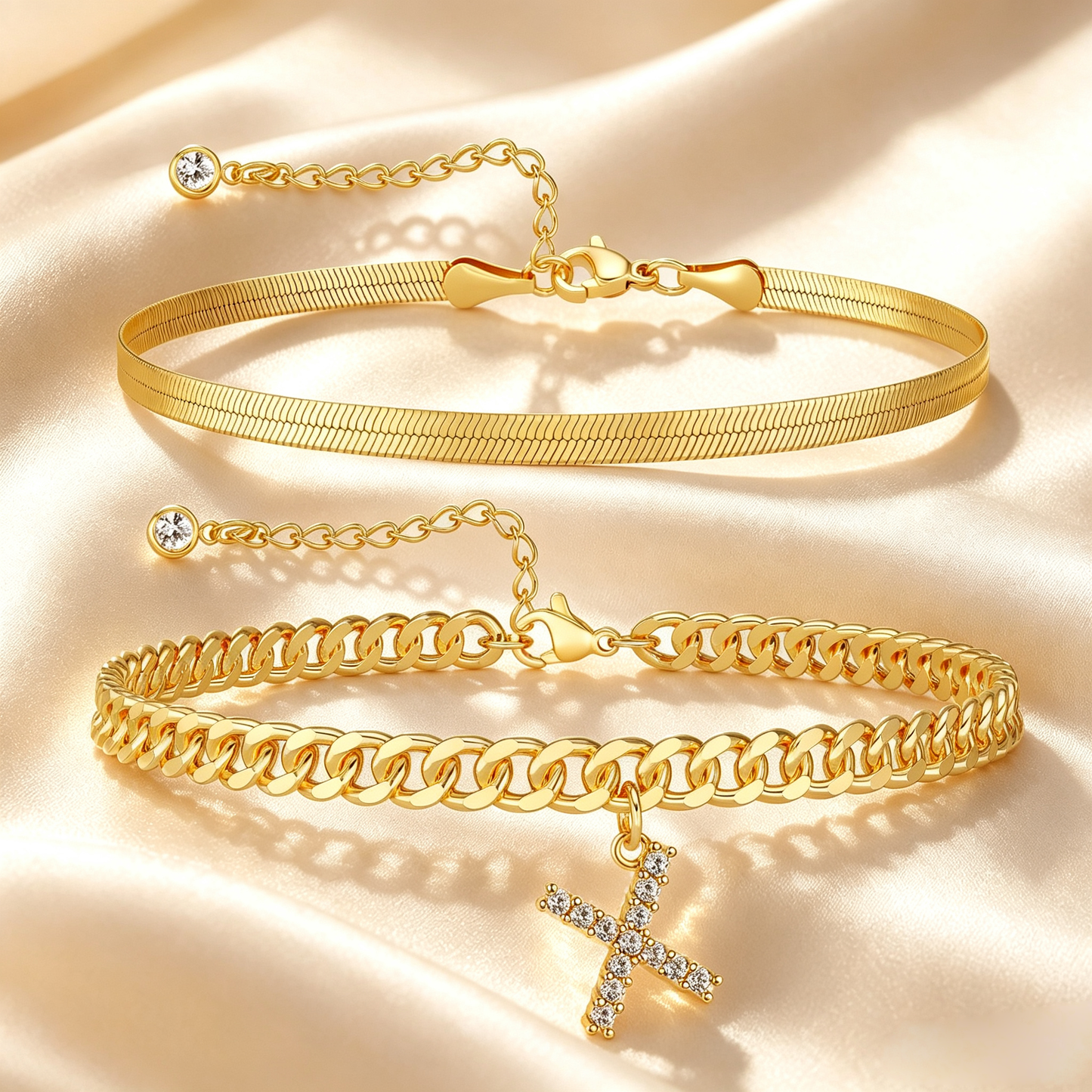 ✨ Gold Initial Anklet – 14K Gold Plated, Waterproof Adjustable Letter Pendant, Stackable Beach Jewelry