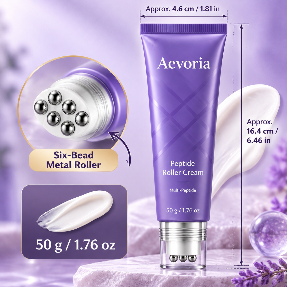 💜 Anti-Wrinkle Eye Cream Roller – Peptide & Collagen Hydrating Care with 6 Cooling Metal Massage Beads ✨