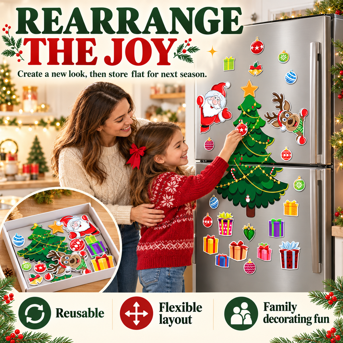 🎄Christmas Fridge Magnets – Xmas Tree, Santa, Reindeer & Snowman Decorations for Kids