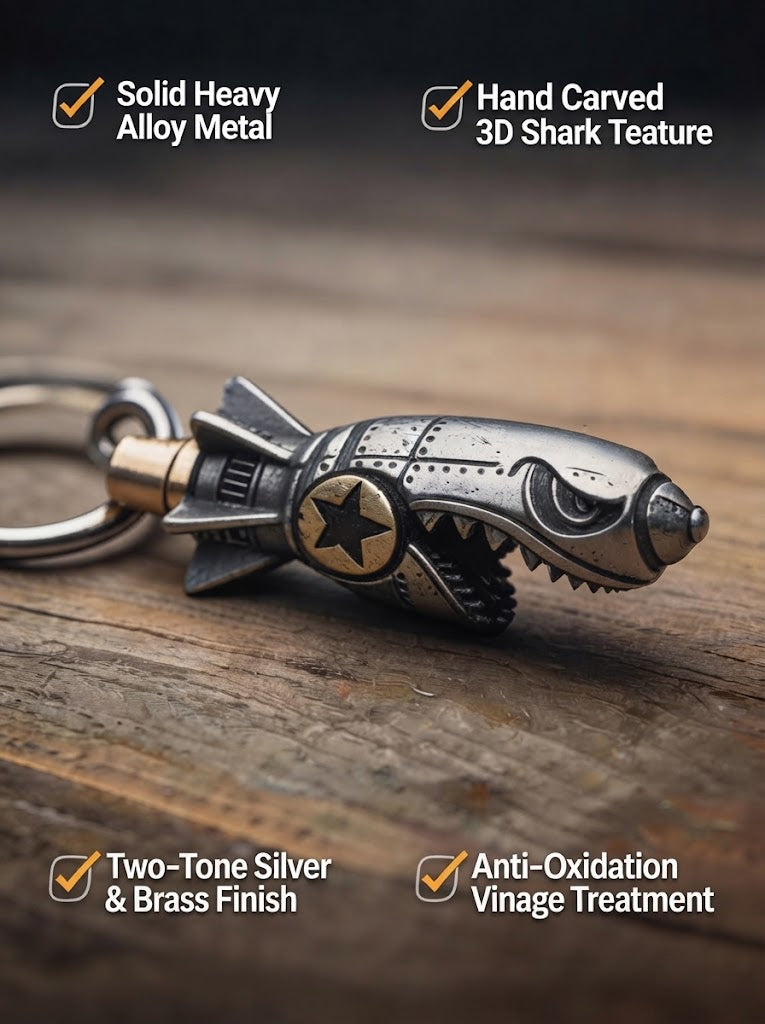 ✨3D Shark Warhead Keychain – Heavy-Duty Stainless Steel Men's Pendant