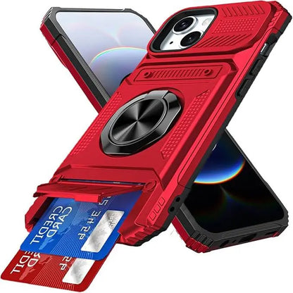 📱 Heavy-Duty Wallet Phone Case – 2-Card Slot + 360° Magnetic Ring Stand, All-Round Protection for Everyday Use