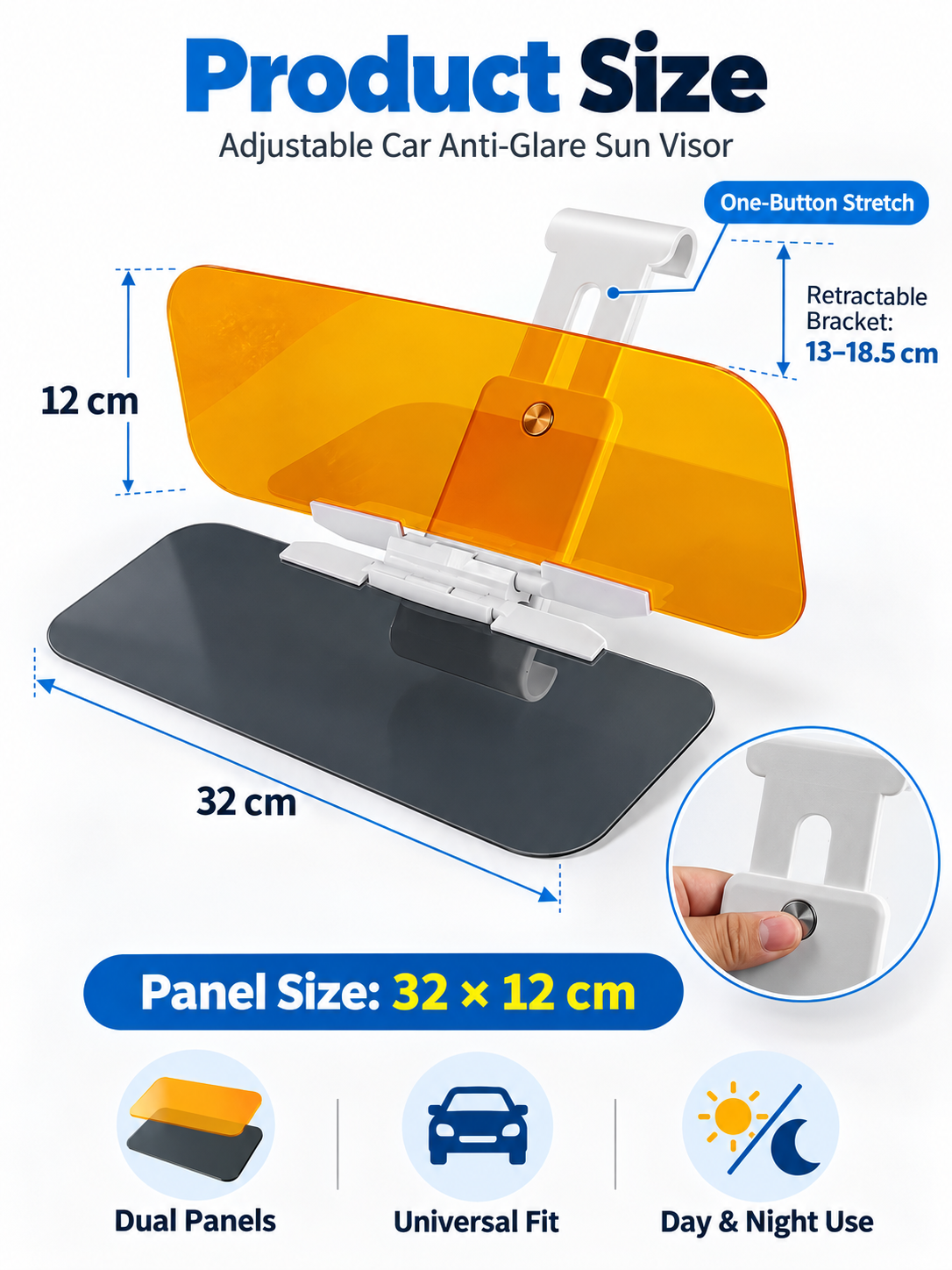 Adjustable Dual-Color Car Sun Visor – Day & Night Anti-Glare Driving Shield for Windshield Visibility