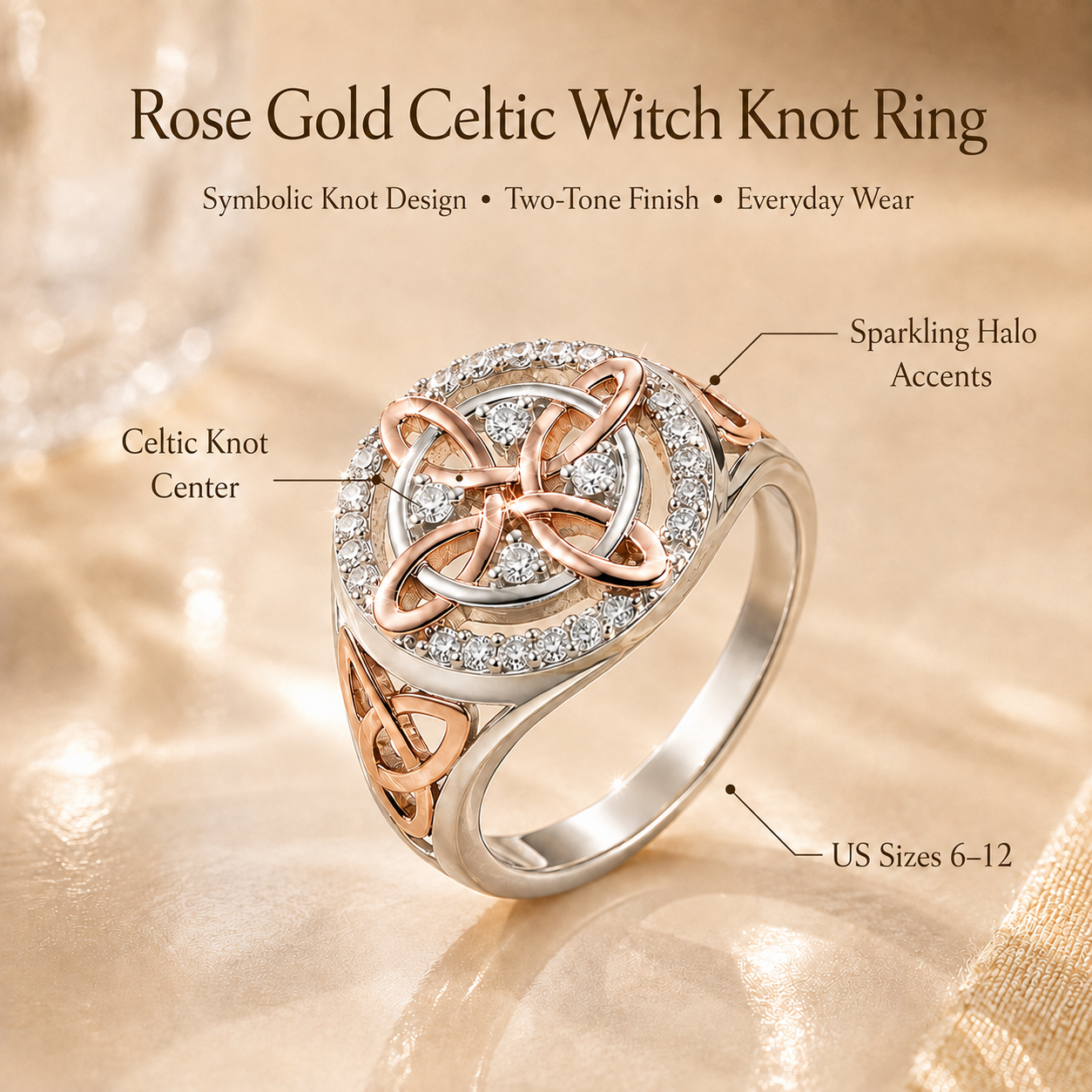 Rose Gold Celtic Witch Knot Ring