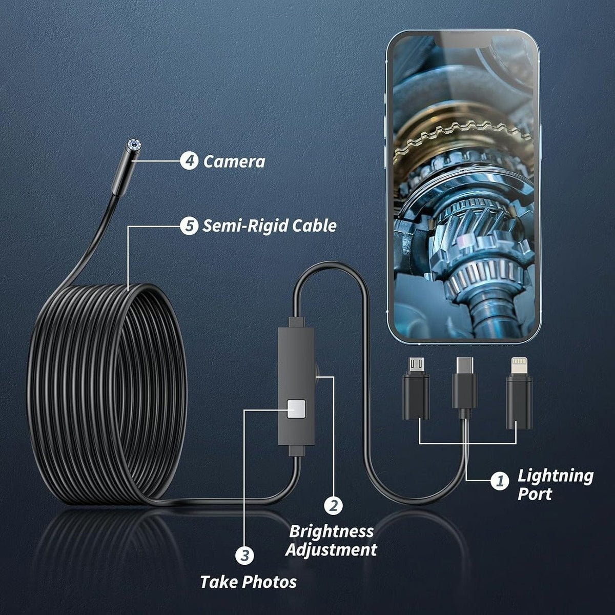 🔎 Plug-and-Play Endoscope Camera - Compatible with Android & iPhone & ipad for Direct Connection