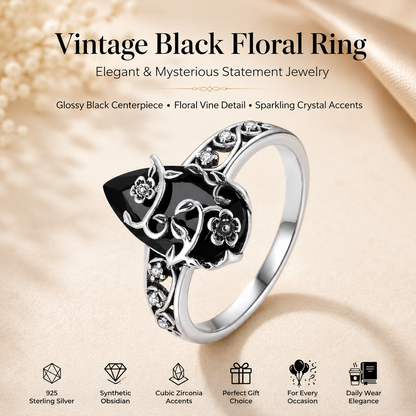 Vintage Black Floral Vine Ring