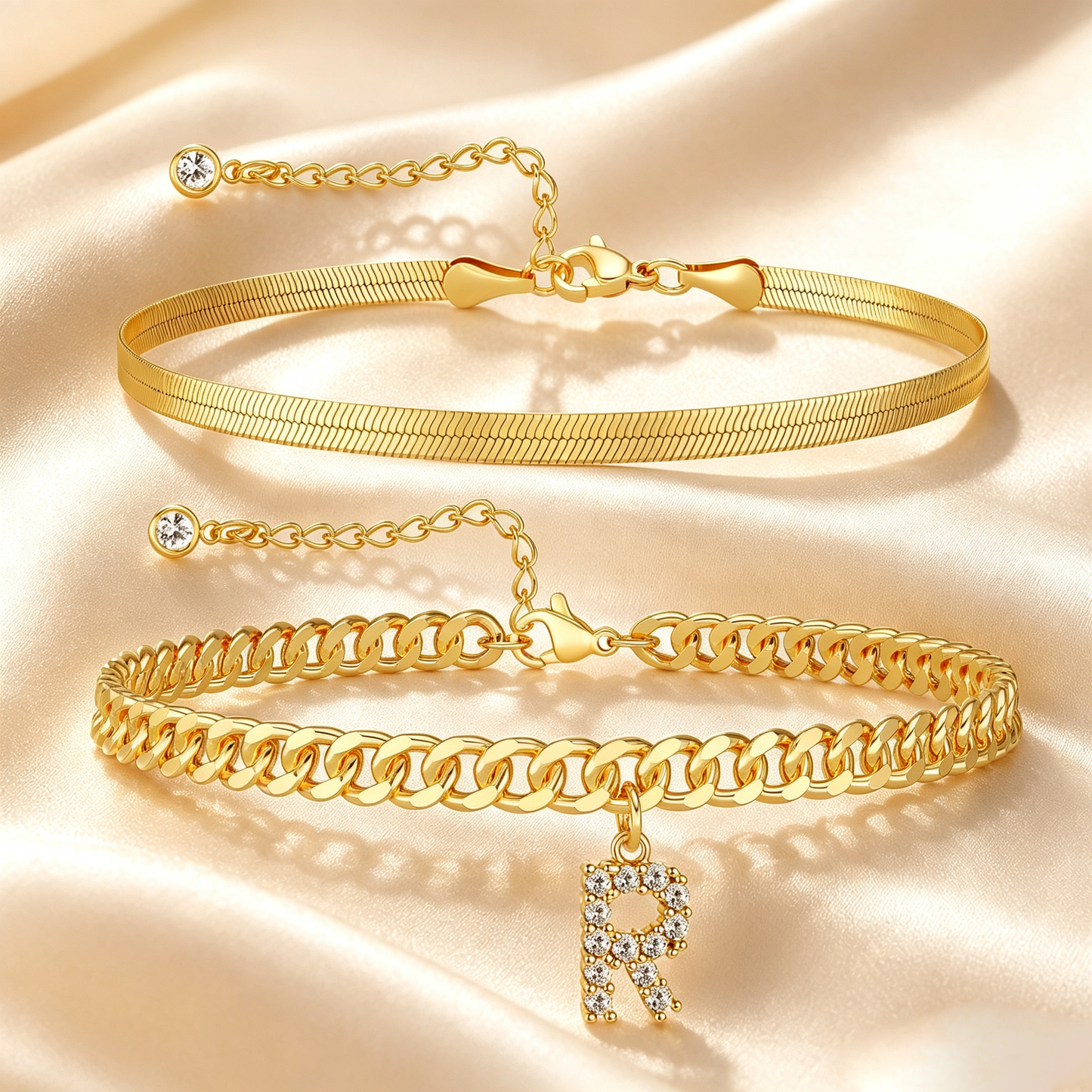 ✨ Gold Initial Anklet – 14K Gold Plated, Waterproof Adjustable Letter Pendant, Stackable Beach Jewelry