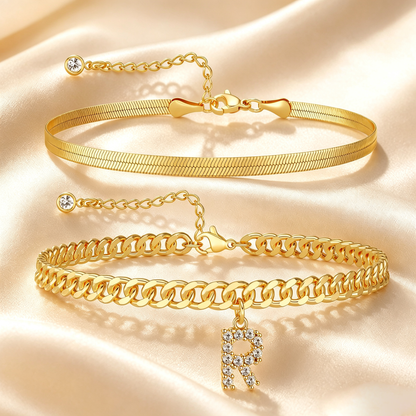 ✨ Gold Initial Anklet – 14K Gold Plated, Waterproof Adjustable Letter Pendant, Stackable Beach Jewelry