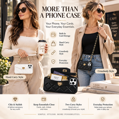 Flip Wallet Phone Case – Quilted Mini Purse with Card Pouch, Hand Carry & Crossbody Styles