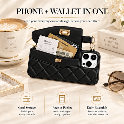Flip Wallet Phone Case – Quilted Mini Purse with Card Pouch, Hand Carry & Crossbody Styles
