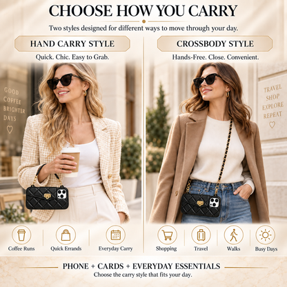 Flip Wallet Phone Case – Quilted Mini Purse with Card Pouch, Hand Carry & Crossbody Styles