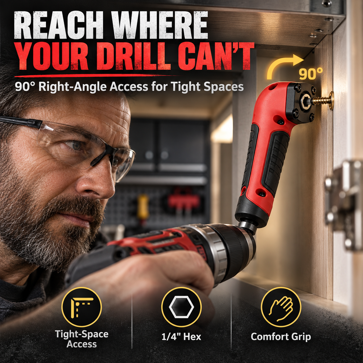 Right Angle Drill Adapter – Compact Magnetic Turning Tool for Home & Auto Repair