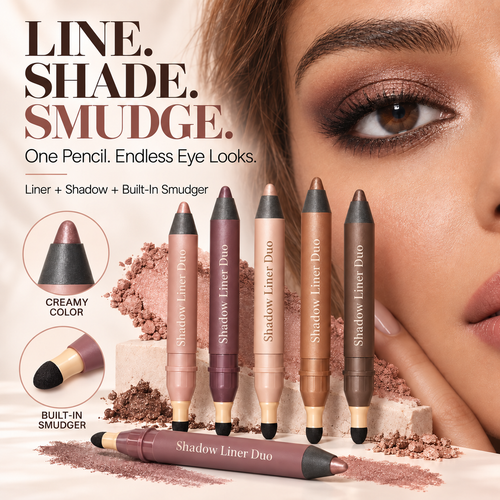 2-in-1 Shadow Liner Duo with Built-In Smudger – Waterproof Creamy Eye Pencil