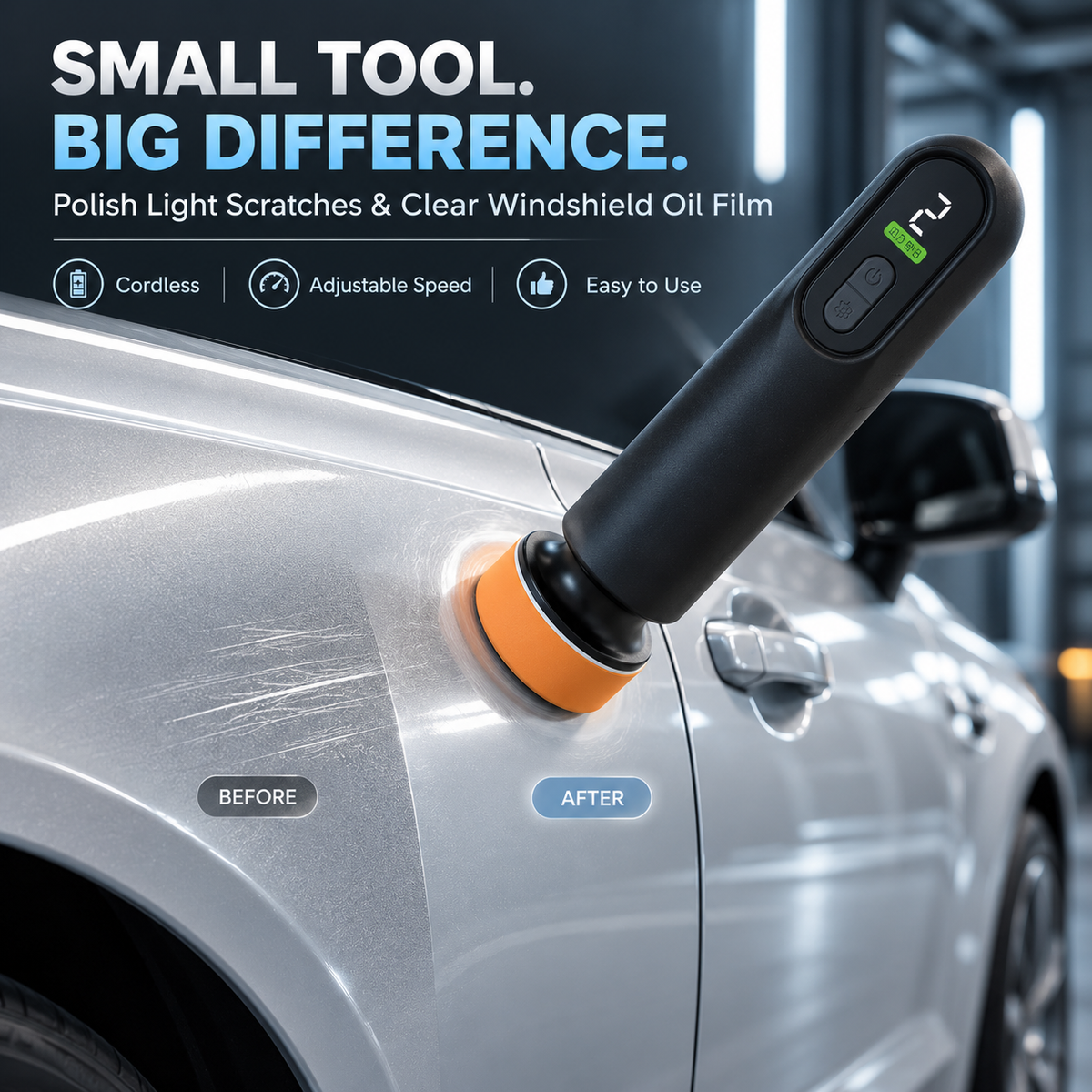 Cordless Car Polisher for Light Scratch Repair & Windshield Oil Film Removal
