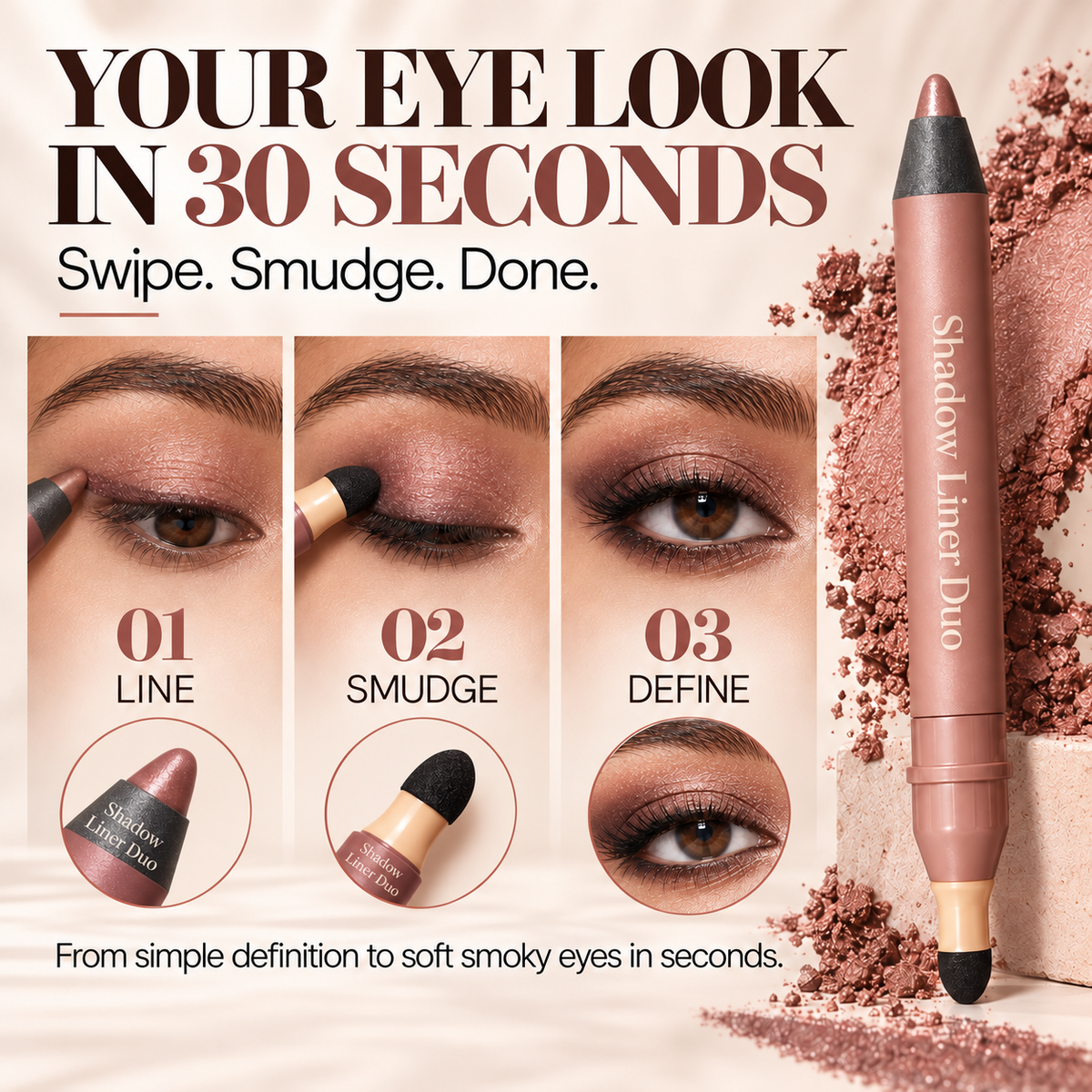 2-in-1 Shadow Liner Duo with Built-In Smudger – Waterproof Creamy Eye Pencil