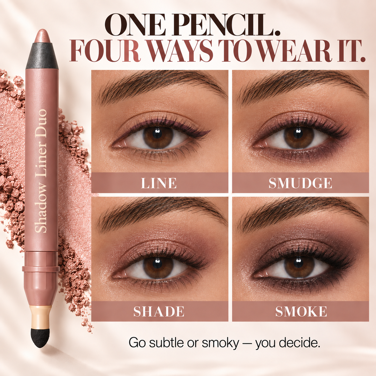 2-in-1 Shadow Liner Duo with Built-In Smudger – Waterproof Creamy Eye Pencil