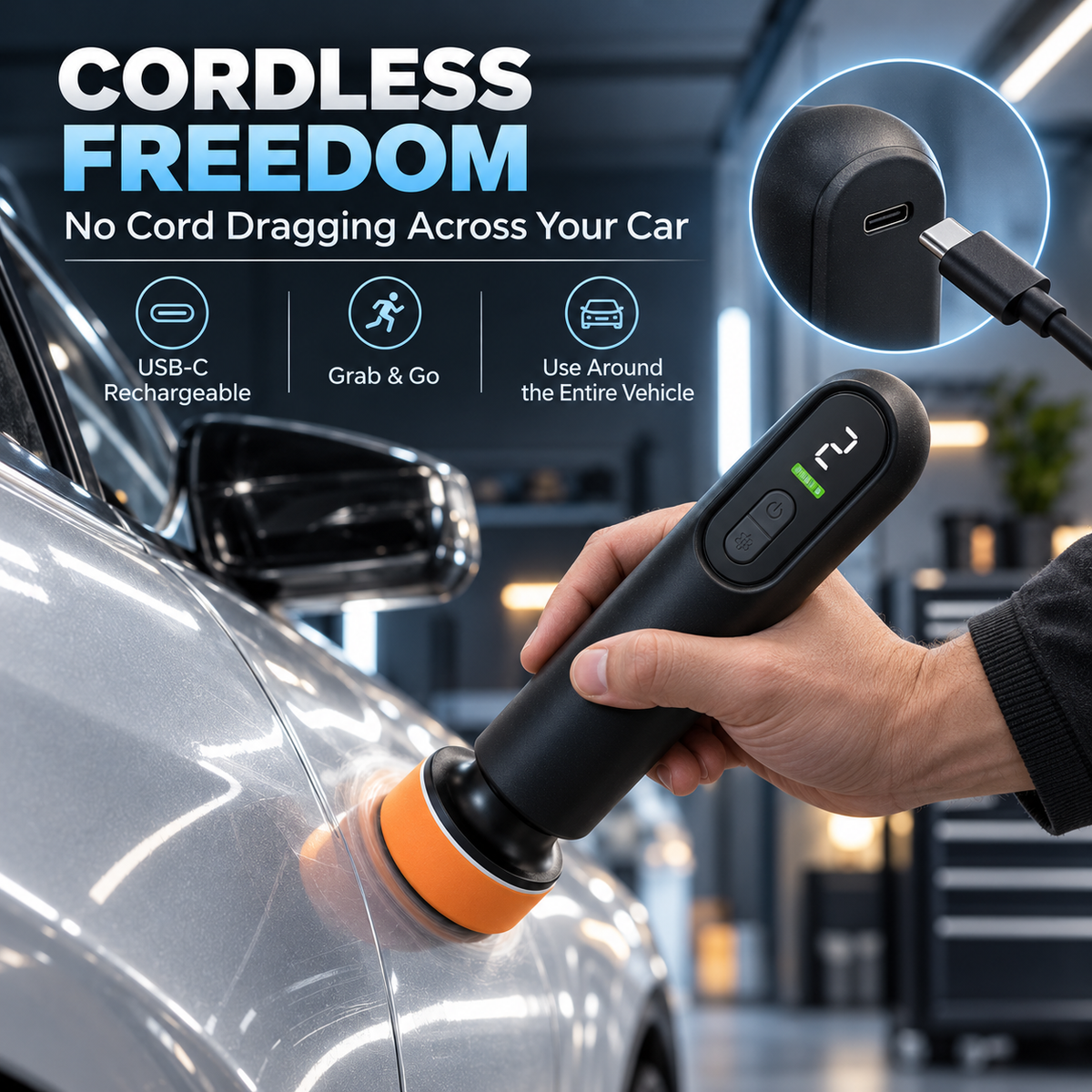 Cordless Car Polisher for Light Scratch Repair & Windshield Oil Film Removal